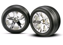 [ TRX-3771 ] Traxxas Tires & wheels, assembled, glued (2.8")(All-Star chrome wheels, Ribbed tires, foam inserts) (electric front) (2) -TRX3771 