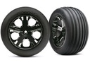 [ TRX-3771A ] Traxxas Tires & wheels, assembled, glued (2.8")(All-Star  black chrome wheels, Ribbed tires, foam inserts) (electric front) (2) -TRX3771A