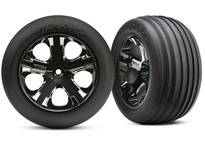 [ TRX-3771A ] Traxxas Tires & wheels, assembled, glued (2.8")(All-Star  black chrome wheels, Ribbed tires, foam inserts) (electric front) (2) -TRX3771A