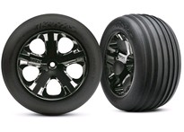 [ TRX-3771A ] Traxxas Tires &amp; wheels, assembled, glued (2.8&quot;)(All-Star  black chrome wheels, Ribbed tires, foam inserts) (electric front) (2) -TRX3771A