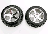 [ TRX-3773 ] Traxxas Tires &amp; wheels, assembled, glued (All Star chrome wheels, Anaconda tires, foam inserts) (electric rear) (1 left, 1 right) -TRX3773 