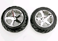 [ TRX-3773 ] Traxxas Tires & wheels, assembled, glued (All Star chrome wheels, Anaconda tires, foam inserts) (electric rear) (1 left, 1 right) 