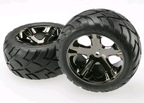 [ TRX-3773A ] Traxxas Tires & wheels, assembled, glued (All Star black chrome wheels, Anaconda tires) -TRX3773A