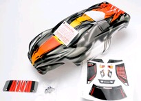 [ TRX-4411R ] Traxxas Body, Nitro Rustler, ProGraphix (Replacement for the painted body. Graphics are painted, requires paint & final color application.)/window, grill, lights decal sheet/ wing and aluminum hardware 