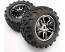 [ TRX-4983A ] Traxxas Tires & wheels, assembled, glued (SS (Split Spoke) black chrome wheels, Maxx tires (6.3" outer diameter), foam inserts) (2) (fits Maxx/Revo series) 