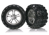 [ TRX-5174A ] Traxxas Tires & wheels, assembled, glued (Split-Spoke satin-finish wheels, Talon tires, foam inserts) (2) (fits Maxx w/sealed pivot ball suspension & Revo) 