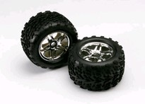 [ TRX-5174R ] Traxxas Tires & wheels, assembled, glued (SS (Split Spoke) chrome wheels, Talon tires, foam inserts) (2) (use w/17mm splined wheel hubs & nuts, part #5353X) 