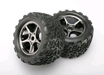 [ TRX-5374X ] Traxxas Tires & wheels, assembled, glued (Gemini black chrome wheels, Talon tires, 17 mm) -TRX5374X