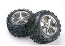 [ TRX-5374 ] Traxxas Tires & wheels, assembled, glued (Gemini chrome wheels, Talon tires, foam inserts) (2) (also fits Maxx series) 