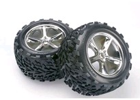 [ TRX-5374 ] Traxxas Tires & wheels, assembled, glued (Gemini chrome wheels, Talon tires, foam inserts) (2) (also fits Maxx series) 
