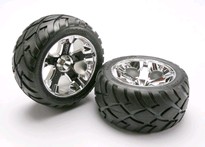[ TRX-5576R ] Traxxas Tires & wheels, assembled, glued (All-Star chrome wheels, Anaconda tires, foam inserts) (nitro rear/ electric front) (1 left, 1 right) -TRX5576R