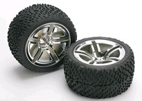 [ TRX-5573 ] Traxxas Tires & wheels, assembled, glued (Jato Twin-Spoke wheels, Victory tires, foam inserts) (nitro rear) (2) 