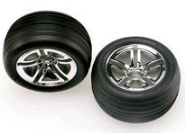 [ TRX-5574R ] Traxxas Tires & wheels, assembled, glued (2.8") (Jato Twin-Spoke wheels, Alias ribbed tires, foam inserts) (nitro front) (2) 