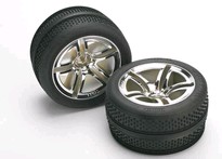[ TRX-5575 ] Traxxas Tires & wheels, assembled, glued (Jato Twin-Spoke wheels, Victory tires, foam inserts) (nitro front) (2) 