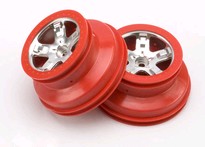 [ TRX-5874A ] Traxxas Wheels, SCT satin chrome, red beadlock style, dual profile (2.2" outer, 3.0" inner) (front) (2) 