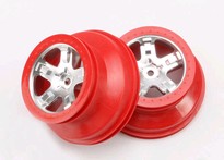 [ TRX-5872A ] Traxxas Wheels, SCT satin chrome, red beadlock style, dual profile (2.2" outer, 3.0" inner) (rear) (2) 