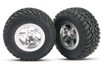 [ TRX-5873 ] Traxxas Tires & wheels, assembled, glued (SCTsatin chrome wheels, SCT off-road racing tire) (2) (rear) 