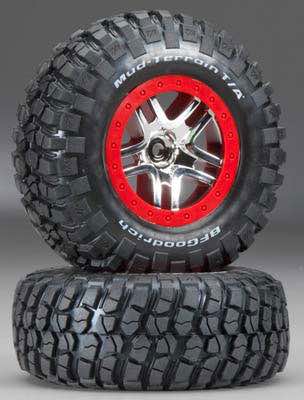[ TRX-6873R ] Traxxas Tires & wheels, assembled, glued (Split-Spoke chrome  wheels, BFGoodrich® Mud-Terrain™  T/A® KM2 tires) 
