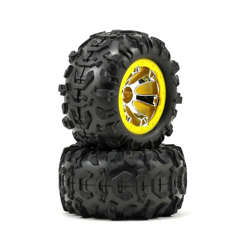[ TRX-7276 ] Traxxas Tires and wheels, assembled, glued (Geode chrome, yellow beadlock style wheels, Canyon AT tires, foam inserts)(1 left, 1 right) -TRX7276 