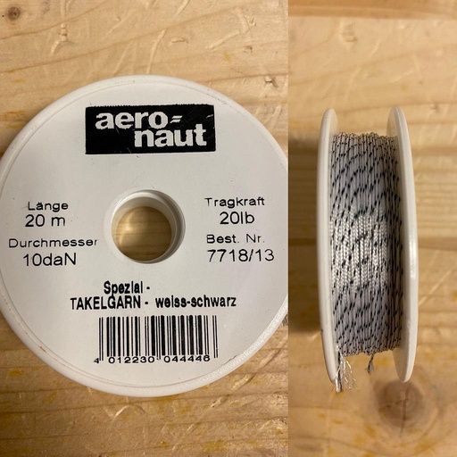 [ AE7718-13 ] speciaal Aeronaut takelgaren 0.5 mm 20 meter  10 kg   wit/zwart 