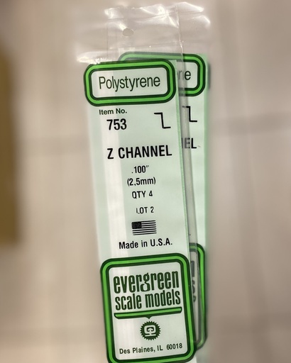 [ EG753 ] Evergreen EG Z Channel 2,5 x 1,3 mm (4s.)