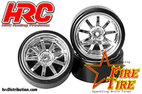 [ HRC61040 ] 1/10 DRIFT TIRES + CHROME WHEELS 12MM HEX