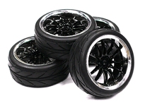 [ INC23442BLACK ] dual 6 spoke complete wheel &amp; tire set for drift 