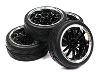[ INC23442BLACK ] dual 6 spoke complete wheel & tire set for drift 