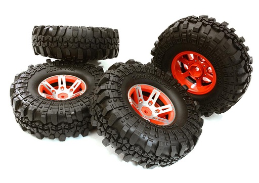 [ INC27409RED ] Integy Machined Alloy 6 Spoke Off-Road 1.9 Size Wheel &amp; Tire (4) (O.D.=110mm)