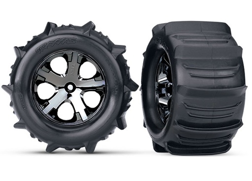 [ TRX-3689 ] Traxxas Paddle Tires &amp; wheels glued 2.8, black chrome wheels -TRX3689 