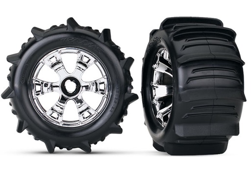 [ TRX-5672 ] Traxxas Paddle tires &amp; wheels glued chrome-TRX5672 