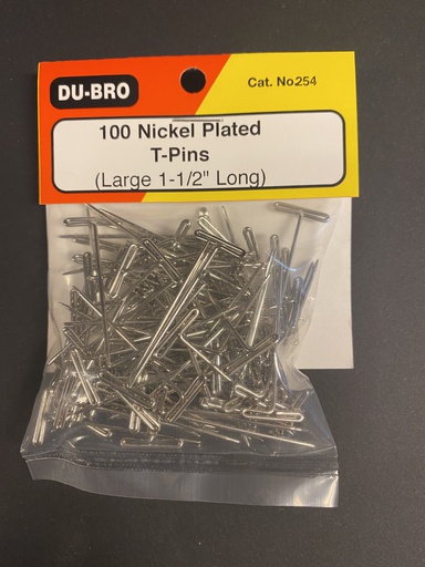 [ D254 ] Dubro Nickel Plated T-pins 100st. (3,81cm)