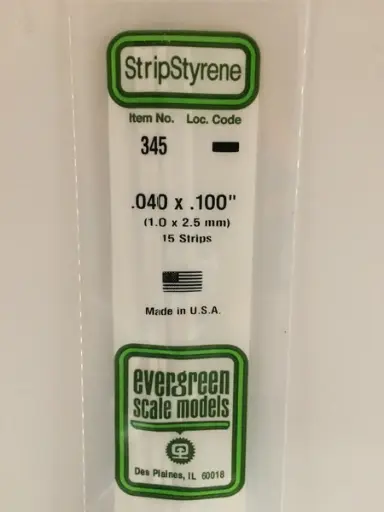 [ EG345 ] Evergreen styrene strip 1,0x2,5x610mm (15s.)
