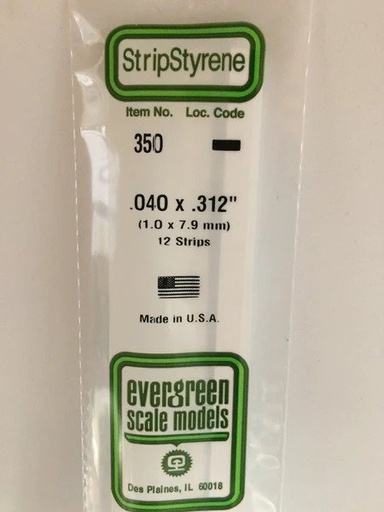 [ EG350 ] Evergreen styrene strip 1,0x7,9mm x 610mm (12s.)