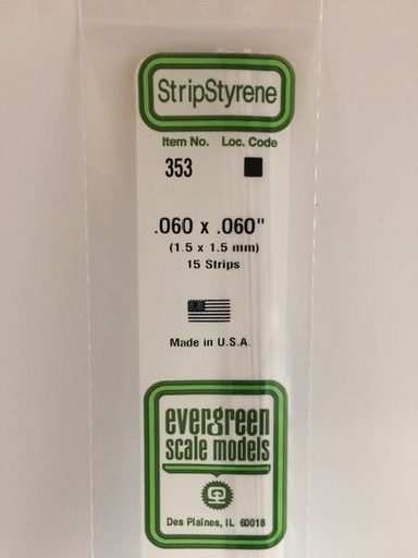 [ EG353 ] Evergreen vierkant strip 1,5 x 1,5 mm 610mm (15s.)