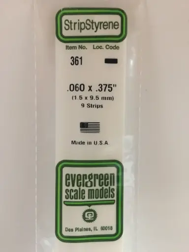 [ EG361 ] Evergreen styrene strip 1,5x9,5x610 mm ( 9s.)