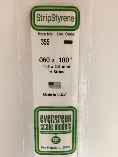[ EG355 ] Evergreen styrene strip 1,5x2,5x610 mm (14s.)