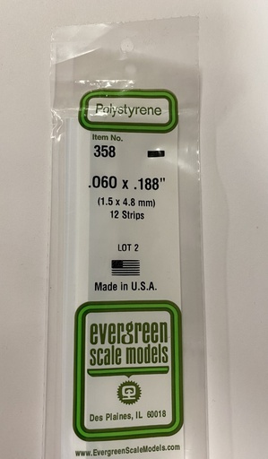 [ EG358 ] Evergreen styrene strip 1,5x4,8mmx610mm (12s.)