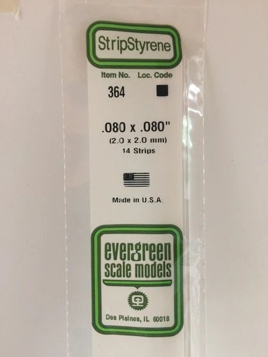[ EG364 ] Evergreen styrene vierkant profiel 2,0x2,0x610mm (14s.)