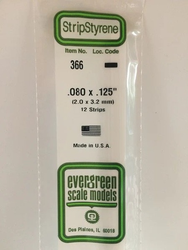 [ EG366 ] Evergreen styrene strip  610 x 2,0 x  3,2 mm (12s.)