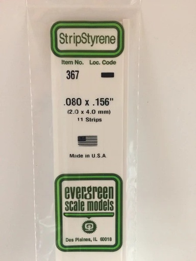 [ EG367 ] Evergreen styrene strip  610x2,0x4,0 mm (11st.)