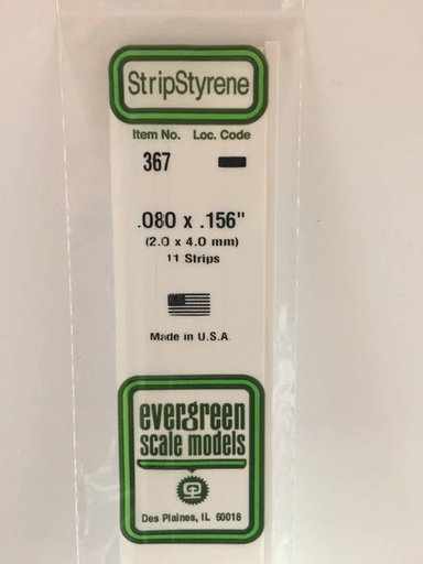 [ EG367 ] Evergreen styrene strip 2,0x4,0x610mm (11st.)