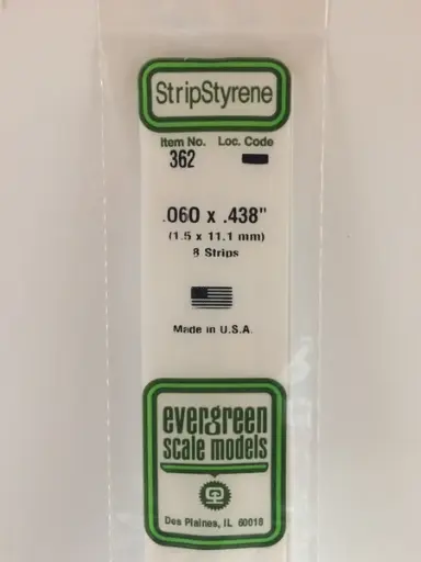 [ EG362 ] Evergreen profilés  carrés en styrène 1,5x11,1x610 mm ( 8s.)