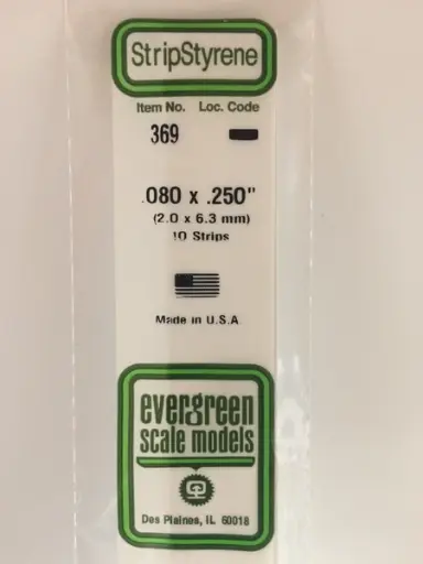[ EG369 ] Evergreen styrene strip 2,0x6,3x610 mm (10s.)