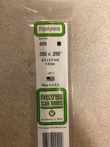 [ EG409 ] Evergreen styrene  vierkant profiel 6,3x6,3x610 mm ( 5s.)