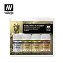 [ VAL70199 ] Vallejo Metallic Set - Gold, Silver & Copper (4)