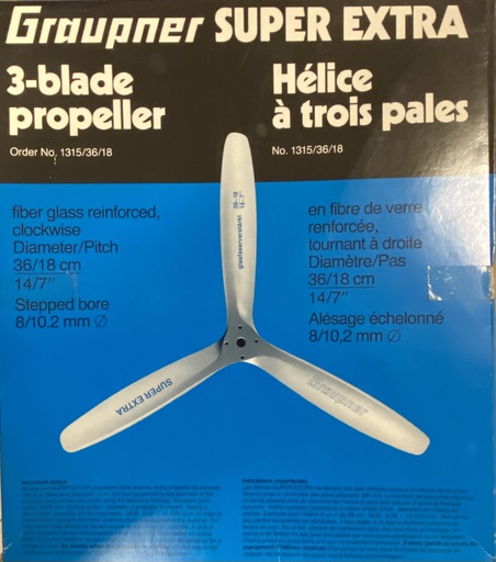 [ G1315_38_20 ] Graupner Propeller 3 Bladen Super Nylon 15 x 8 (38x20) Boring 8mm