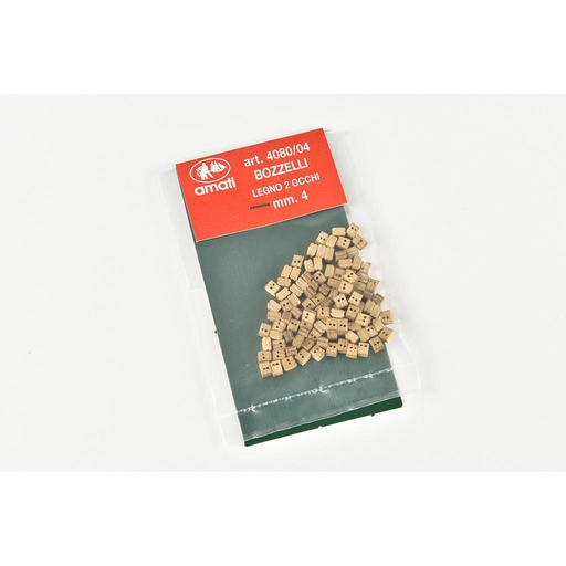 [ AMA4080/04 ] Amati houten blokjes 4 mm 2 gaatjes notelaar 