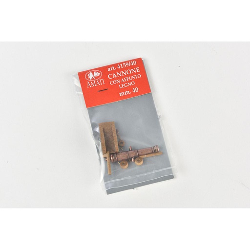 [ AMA4159/40 ] Amati bronskleurig metalen kanon op houten kar 40 mm 1st