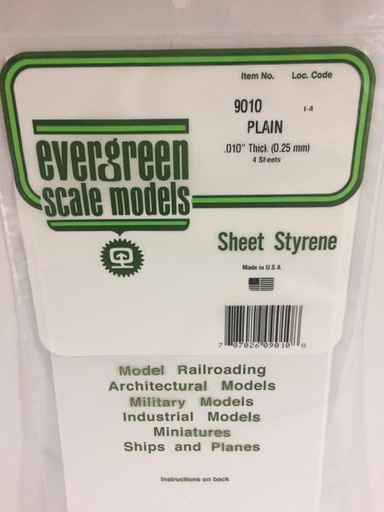 [ EG9101 ] Evergreen Plain 010&quot; thick 0.25mmx53cmx20.5cm8 sheets